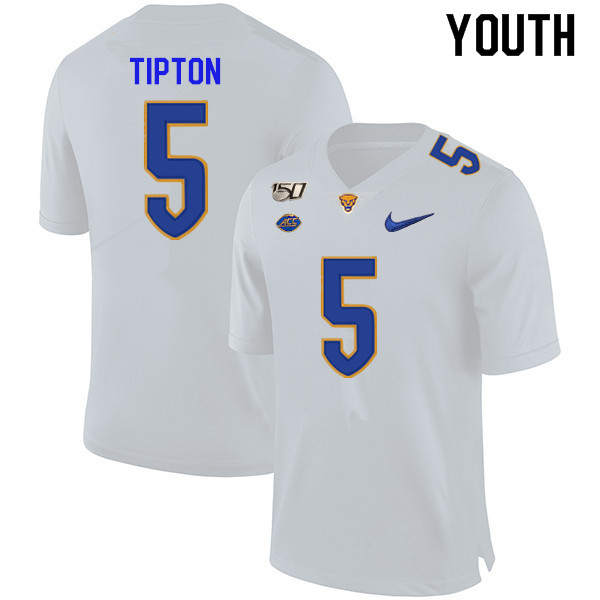 2019 Youth #5 Tre Tipton Pitt Panthers College Football Jerseys Sale-White